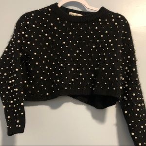 Black Contempo cropped pearl sweater!